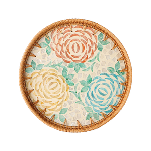 Custom Woven Rattan <b>Tray</b> with Mother of Pearl Details for Wholesale Market - Product Image 4
