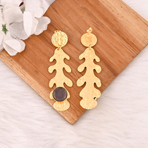 Boucles d'oreilles pendantes en pierre de fluorite plaquées or, bijoux en laiton faits à la main pour femmes - Product Image 5