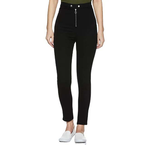 Jean taille haute noir uni respirant 100 % coton pour femme, coupe régulière, grandes tailles, haute qualité, vente en gros, pas cher - Product Image 1