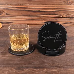 Custom Genuine Leather Coasters Set Decorative <b>Table</b> Mat Wholesale Waterproof Beverage Mug Pad Home Accessories LC-0031B - Product Image 2