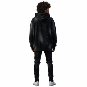 Sweat à capuche décontracté d'hiver personnalisé en gros, avec poches et strass, effet délavé, 100% coton, tissu de qualité supérieure, écologique - Product Image 4