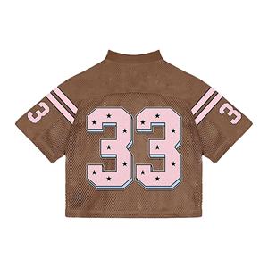 2025 maillots de Football américain personnalisés de haute qualité t-shirts Boxy surdimensionnés maille respirante col Mandarin imprimé maillots de culture - Product Image 2