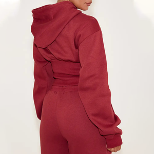Casual Solid Color Women's Red Hooded Sweatshirt Set Loose Fit Full Length Pants 2 Piece Outfit Fleece <b>Corset</b> Hoodie Sweatpants - Product Image 2