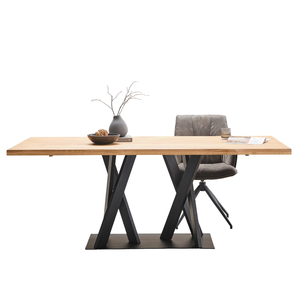 Table à manger en bois d'acacia massif de qualité supérieure avec pieds en métal robustes, meubles en bois à bord naturel pour maison moderne, restaurant, ferme - Product Image 4