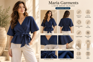 Chemisier Cache-Cœur Uni en Lin et Coton pour Femme, Manches Courtes, Col en V, Taille Nouée, Peplum, Haut de Bureau Respirant, Coupe Classique, Printemps-Été - Product Image 5