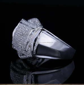 Men's 925 Sterling Silver Hip Hop Rhodium Plated Pave <b>Iced</b> Out Diamond Cluster <b>Ring</b> Wedding Groom and Engagement Proposal <b>Ring</b> - Product Image 2