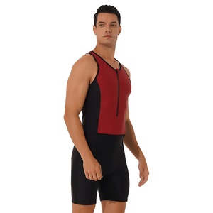 Combinaison de lutte à blocs de couleurs rouge et noir, en spandex et nylon extensibles, pour adultes - Product Image 5