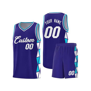 Ensemble de maillots de basket personnalisés, violet, col en V, sans manches, en mesh, unisexe, pour adultes, vêtements d'équipe, respirant, impression sublimée, motif géométrique - Product Image 1