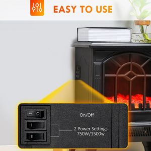 Caminetto Elettrico Realistico Autoportante con Fiamma, 750W/1500W, Protezione dal Surriscaldamento, Nero - Product Image 5