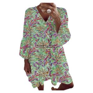 Vestido Boho de Algodón con Estampado de Bloques para Mujer, Primavera-Verano, Hecho a Mano, Estampado Floral, Ropa Casual, Atuendo Cómodo y Elegante - Product Image 3