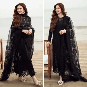 Black Rayon Salwar Kameez Women Floor-Length <b>Loose</b> Fit Traditional Ethnic Wear India Pakistan Casual Style All Seasons - Product Image 4