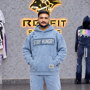 Custom Unisex Heavyweight Washed Fleece Pullover Hoodie Sweatpants Set Distressed Detail Custom <b>Label</b> Casual Tracksuit OEM <b>Maker</b> - Product Image 1