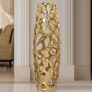 Juego de 2 jarrones de flores de aluminio hechos a mano y personalizados para decoración del hogar y jardín, macetas doradas para centros de mesa de eventos y bodas - Product Image 3