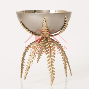 Bol de luxe sur piédestal en or avec socle en forme de feuille décor de table basse pour la maison décor d'hôtels et de restaurants meilleur vendeur - Product Image 6