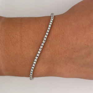 Bracelet tennis en acier inoxydable plaqué rhodium, serti de diamants ronds taille brillant, style classique unisexe - Product Image 2