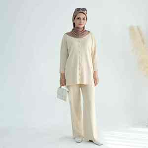 Elegante Abaya Informal Moderna Beige para Mujer, Estilo Dubai, Kimono Abierto por Delante, Vestido Maxi Islámico Modesto y Ligero con Cinturón a Juego - Product Image 1