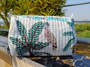 Block Printed Eco-Friendly Zipper Cosmetic Pouch <b>Makeup</b> Organizer Waterproof Multi <b>Compartment</b> for Case Cotton Quilted - Product Image 4