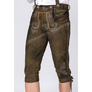 Custom <b>Men's</b> German Bavarian Lederhosen Genuine Cowhide Suede Leather Embroidered Oktoberfest <b>Knee</b>-<b>Length</b> <b>Shorts</b> OEM Wholesale - Product Image 4