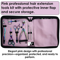 Kit d'outils pour extensions capillaires en kératine Rainbow, aiguilles à micro-perles en acier inoxydable, crochets, pinces, avec étui à fermeture éclair