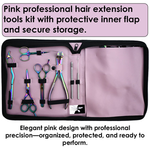 Kit d'outils pour extensions capillaires en kératine Rainbow, aiguilles à micro-perles en acier inoxydable, crochets, pinces, avec étui à fermeture éclair - Product Image 2