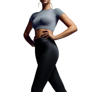 Leggings Deportivos Casuales de Longitud Completa en Color Amarillo para Mujer, Ropa Deportiva Elástica, Pantalones de Yoga de Punto Sin Costuras de Spandex y Algodón, 220g, Cuello Redondo - Product Image 2