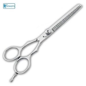 Ciseaux de dégradé 6flowers avec repose-doigts amovible, en acier inoxydable, à pointe arrondie, manche long, pour droitiers, usage professionnel en salon de coiffure - Product Image 1