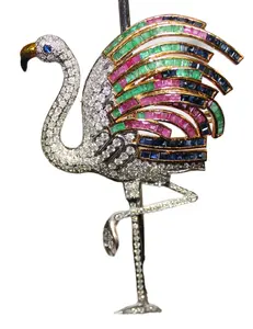 New Arrival Insect Collection 2.18ct Natural Round Diamond 14k White Gold Ruby Emerald Sapphire Brooch With Shining Classic Br