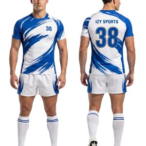 Tenues de rugby géométriques rouges en polyester respirant, maillot et short de club sportif, ensembles de tenues de rugby - Product Image 4