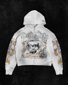 Sweats à capuche tendance personnalisés à épaules tombantes 100% Coton Impression numérique Ourlet brut Coupe au couteau Grand effet vieilli Acide Hiver Décontracté - Product Image 5