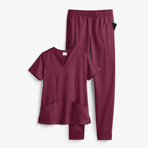 Ensemble d'uniformes médicaux personnalisés avec logo, haut de blouse à col en V et pantalon jogger, 100 % coton tissé, détection d'aiguilles, pour hôpital - Product Image 3