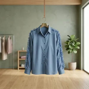 Chemise femme semi-formelle chic décontractée Coupe classique avec ourlet légèrement évasé Longueur hanches Col classique - Product Image 2