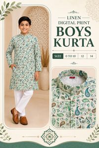 <b>Boys</b> <b>Kurta</b> Pajama Set Linen Digital Print Mandala Olive Rust Ethnic Festive Wear Kids Indian Clothing 0-14 Years Wholesale - Product Image 1