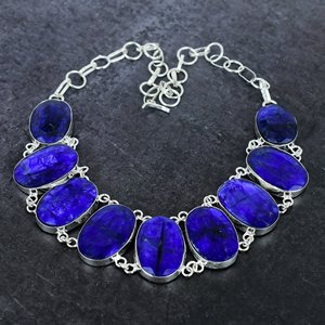 Collier unisexe de luxe en argent et saphir bleu, avec pierres précieuses ovales, chaîne à maillons, pour mariage et usage quotidien, magnifique - Product Image 1