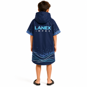 Custom <b>Waterproof</b> Short Sleeve Hooded <b>Changing</b> <b>Robe</b> with Fleece Lining Full Zip Beach Swim Surf Poncho Jacket OEM & ODM Service - Product Image 4