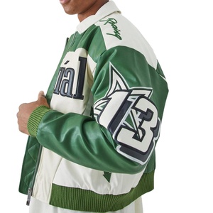 Veste de course Nascar en cuir véritable vintage sur mesure pour homme, imperméable, brodée avec du chenille - Product Image 3