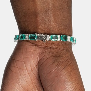 Luxury silver emerald green square stone tennis bracelet for men elegant <b>iced</b> out jewelry stylish party wear - Product Image 2