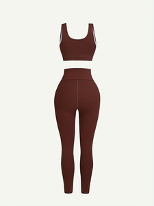 Women 3 Piece Workout Set Custom OEM Long Sleeve Crop <b>Top</b> Sports Bra High Waist <b>Leggings</b> - Product Image 2