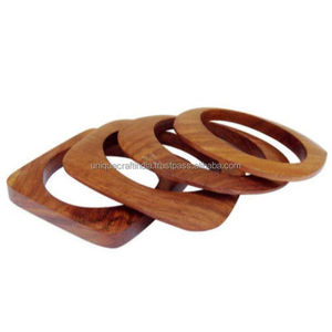 Brazaletes de madera con bordes curvos planos hechos a mano, diseño minimalista moderno, pulsera de moda de tamaño estándar para mujer - Product Image 2