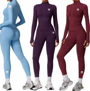 Conjunto de 2 Piezas de Leggings y Sujetador Deportivo para Yoga para Mujer, Transpirable, con Patrón a Cuadros, Ecológico, Sin Costuras, de Alta Calidad, con Cuello Cuadrado y Absorción del Sudor - Product Image 1