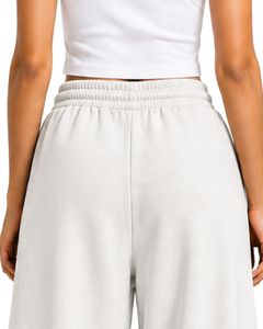 Pantalon de survêtement blanc personnalisé pour femme, coupe large, taille haute, décontracté, style streetwear, en molleton, avec cordon de serrage et poches - Product Image 6