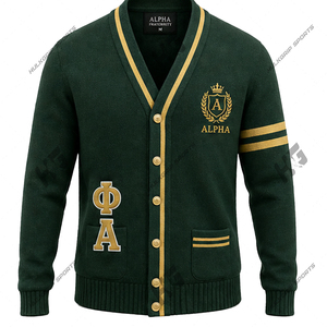 Cárdigan de Punto de Manga Larga con Cuello Redondo Informal de Alta Calidad en Verde Dorado, Lana Merino para Mujer - Product Image 3