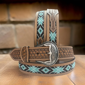Ceinture authentique en cuir de vachette western floral, travaillée à la main, avec des perles en cuir véritable, fabriquée en Inde - Product Image 3