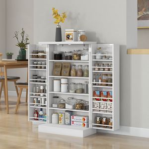 Mobile dispensa da cucina bianco autoportante a 5 ripiani con 12 ripiani regolabili per spezie - Product Image 3