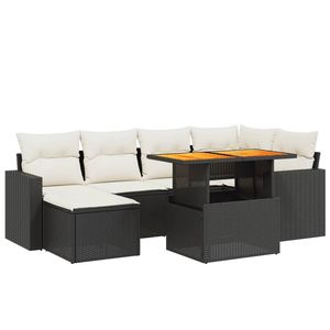 Conjunto de sofá de jardín color crema, blanco y negro con mesa, 6 plazas, muebles de ratán para exteriores, diseño contemporáneo - Product Image 4