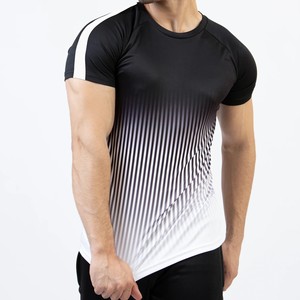 T-shirt en tricot pour homme, noir à rayures, col rond, manches courtes, coupe ajustée, sportif, séchage rapide - Product Image 3