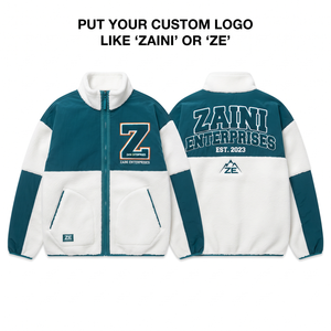 280 GSM Premium Polar Fleece <b>Jacket</b> Black White Panel Design Full Zip High Collar Custom Embroidered Applique Logo - Product Image 1