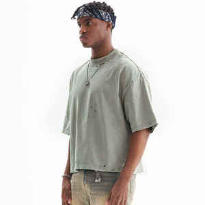 T-shirts pour hommes décontractés et respirants à manches courtes, imprimés à motif uni, effet délavé, de haute qualité, pour l'été - Product Image 3