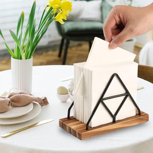 Wooden Napkin Storage Black Table Napkin Holder with Black Metal <b>Wire</b> for Indoor Outdoor Home Dining Restaurant Kitchen Decor - Product Image 2