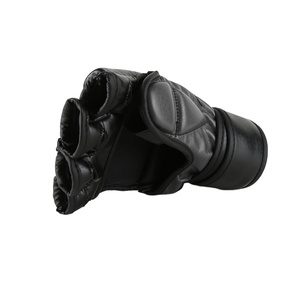 Gants de MMA demi-doigts en cuir avec fermeture Velcro noirs pour adultes – Équipement d'entraînement d'arts martiaux - Product Image 4