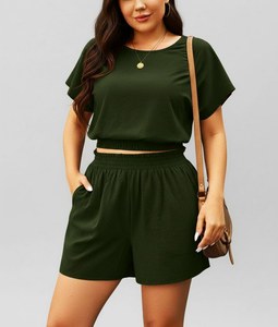 Nouvel ensemble d'été deux pièces personnalisé : short de sport décontracté à cordon de serrage, sans manches, col en V, couleur unie, extensible, et t-shirt – Vêtements de mode - Product Image 1